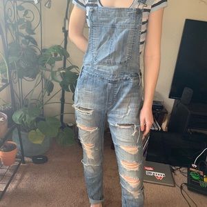 Denim Lightwash Distressed Black Orchid Overalls